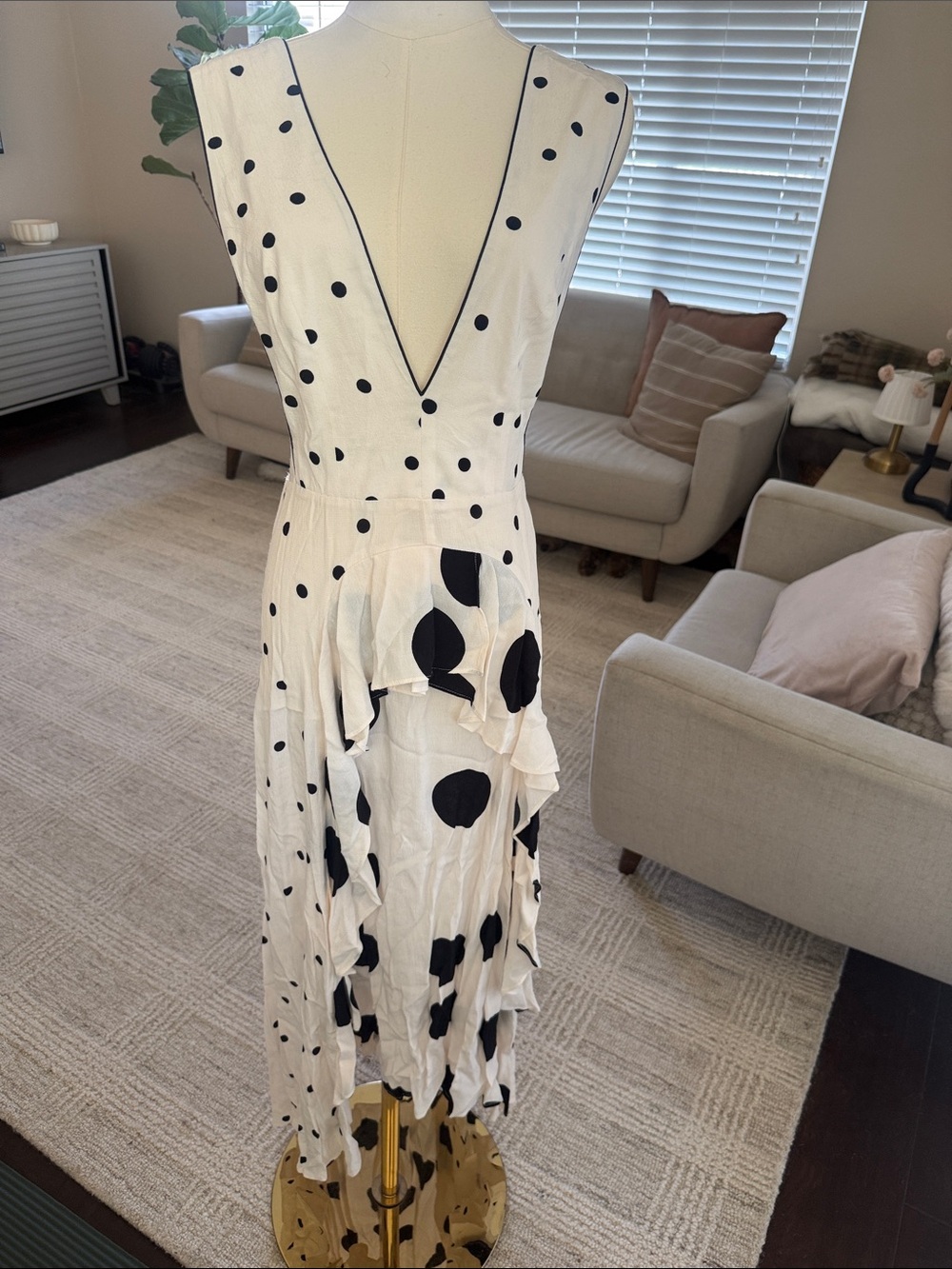 Topshop White Midi Dress with Black Polka Dots